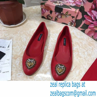 Dolce  &  Gabbana Leather Devotion Flats Slippers Red 2021